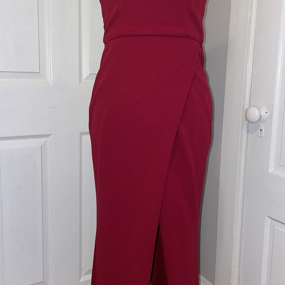 BURGUNDY strapless La Femme Evening gown - Picture 5 of 8